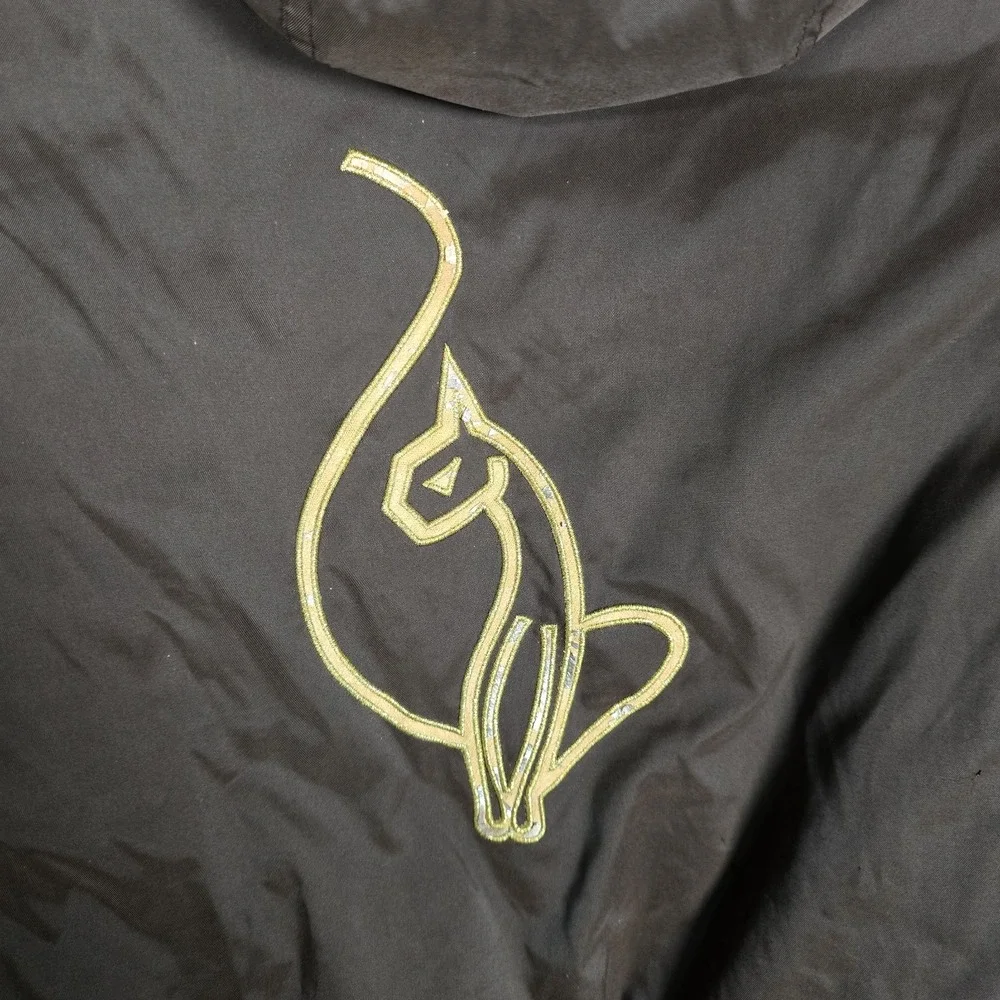 Vintage Y2K Baby Phat Jacket Women's XL Bomber Puffer Brown Hooded Cat Logo Down